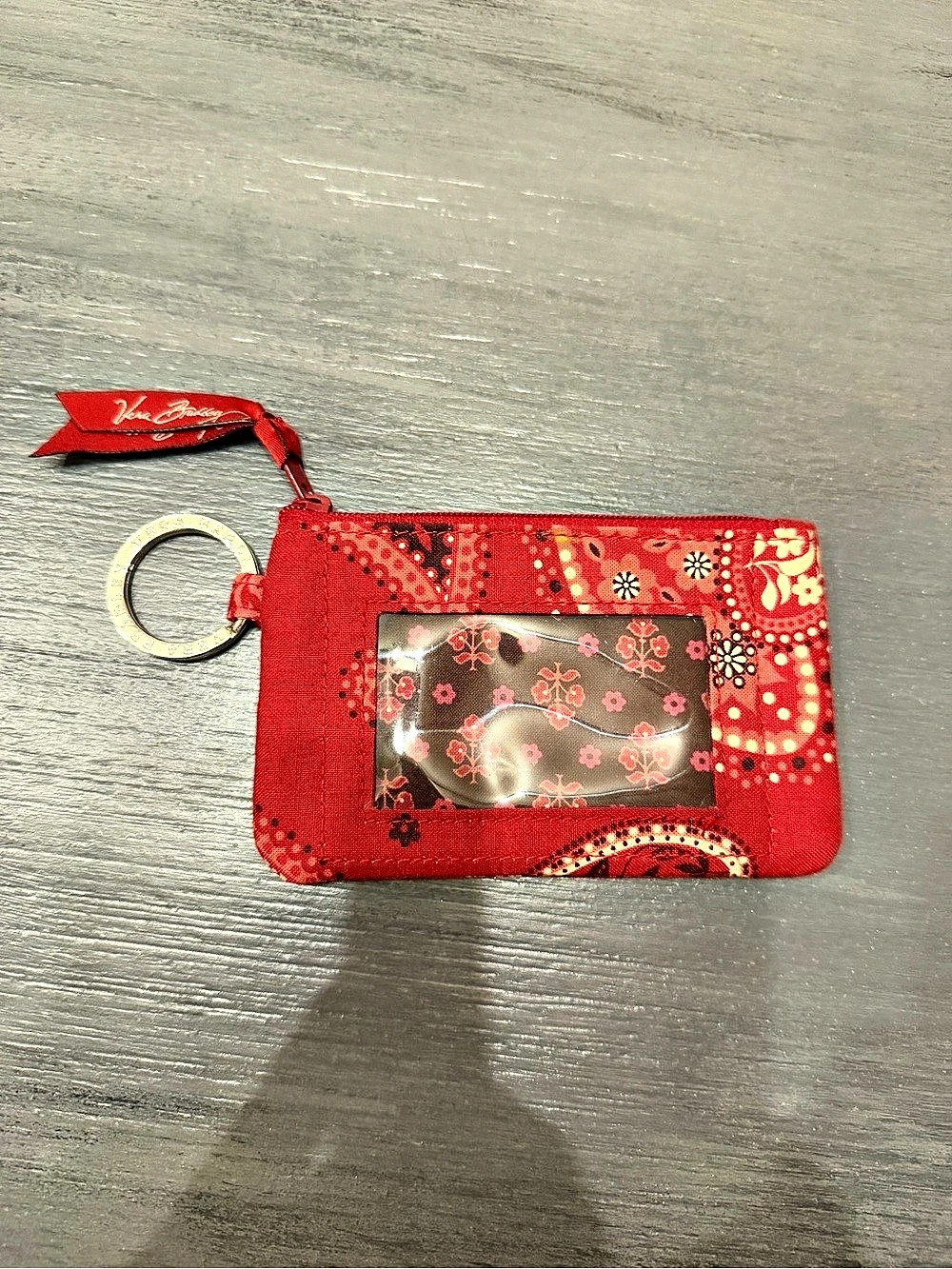 Vera Bradley Zip ID Case Paisley Wristlet Wallet Red & Pink